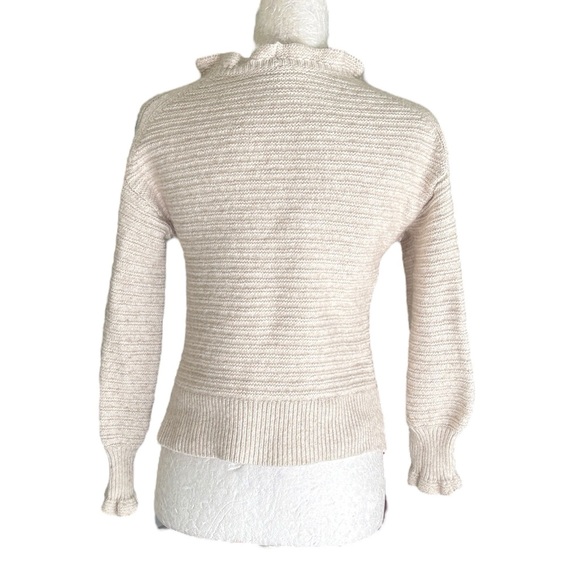 Madewell Oatmeal Cream Ruffle Neck Puff Sleeve Cropped Knit Sweater - L - Picture 10 of 16